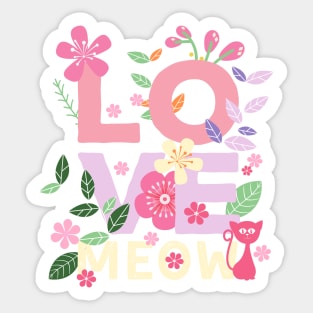 LOVE MEOW Letters with Flowers 1 Sticker